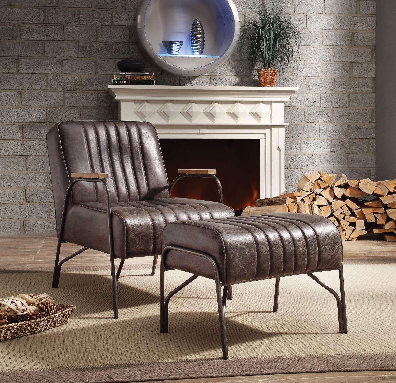 Sarahi 2 Piece Top Grain Leather Chair and Ottoman